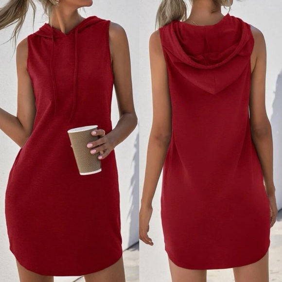 Casual dusty pink sleeveless hoodie dress - Picture 6 of 12